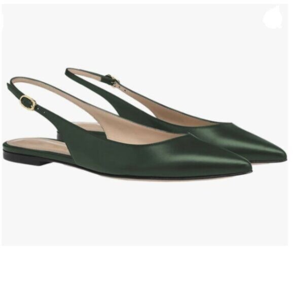 FOWT Simple Closed Pointed Toe Slingback Buckle Strap Womens Flats Mules Green - Picture 1 of 8